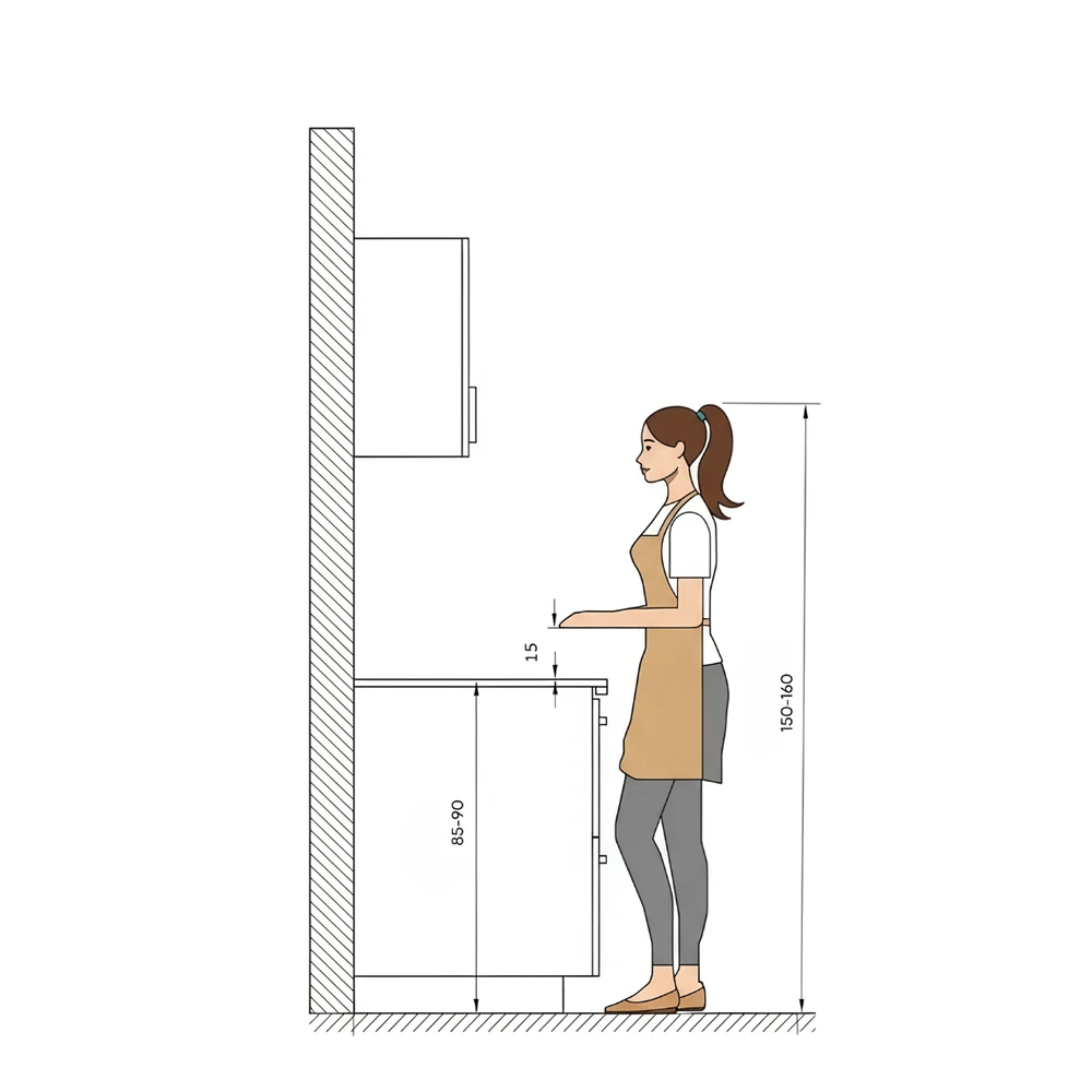 Alturas ergonómicas de mesón de cocina según estatura