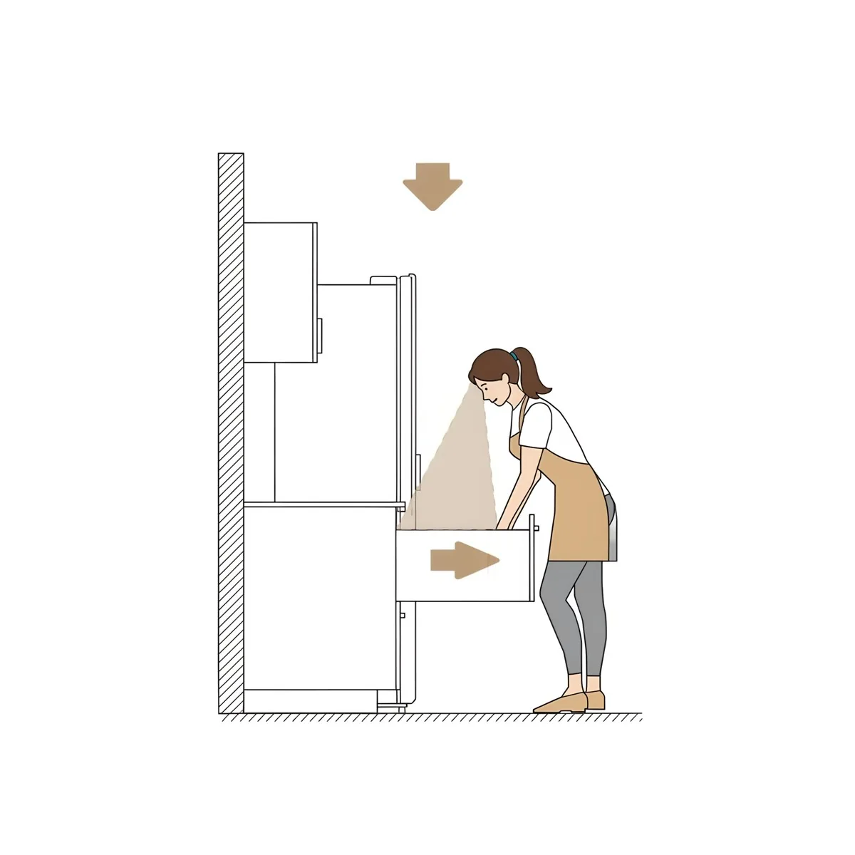Extracción de cajón en columna alta de cocina